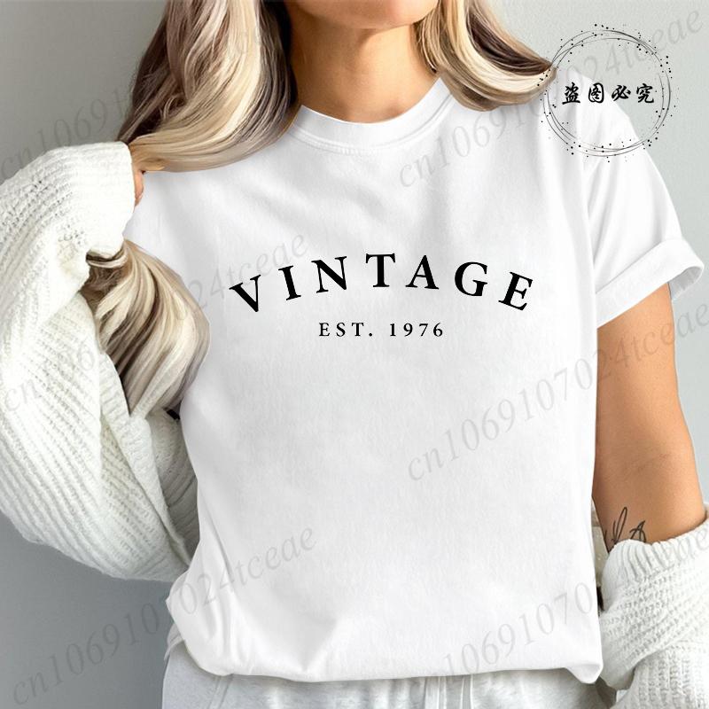 Limitowana Edycja 1976 Moda Damska Koszulka Damska Koszulki Casualowe z Krótkim Rękawem Vintage Est 1976 Koszulka z Grafiką na Urodziny Ubrania