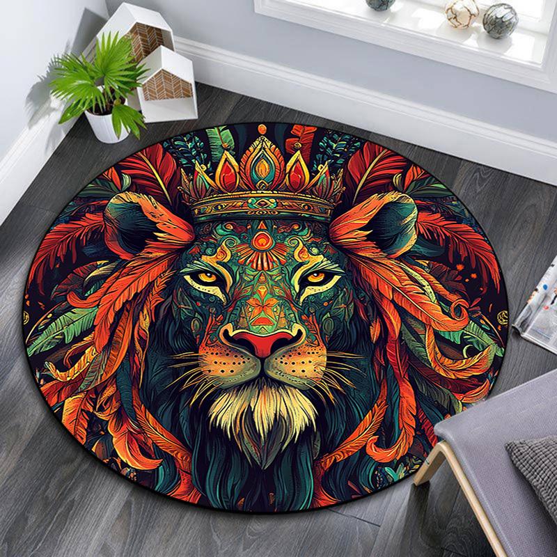 Royal Lion Round Area Rug,Carpet Rug for Living Room Bedroom Sofa Playroom Decor,Non-slip Floor Mat