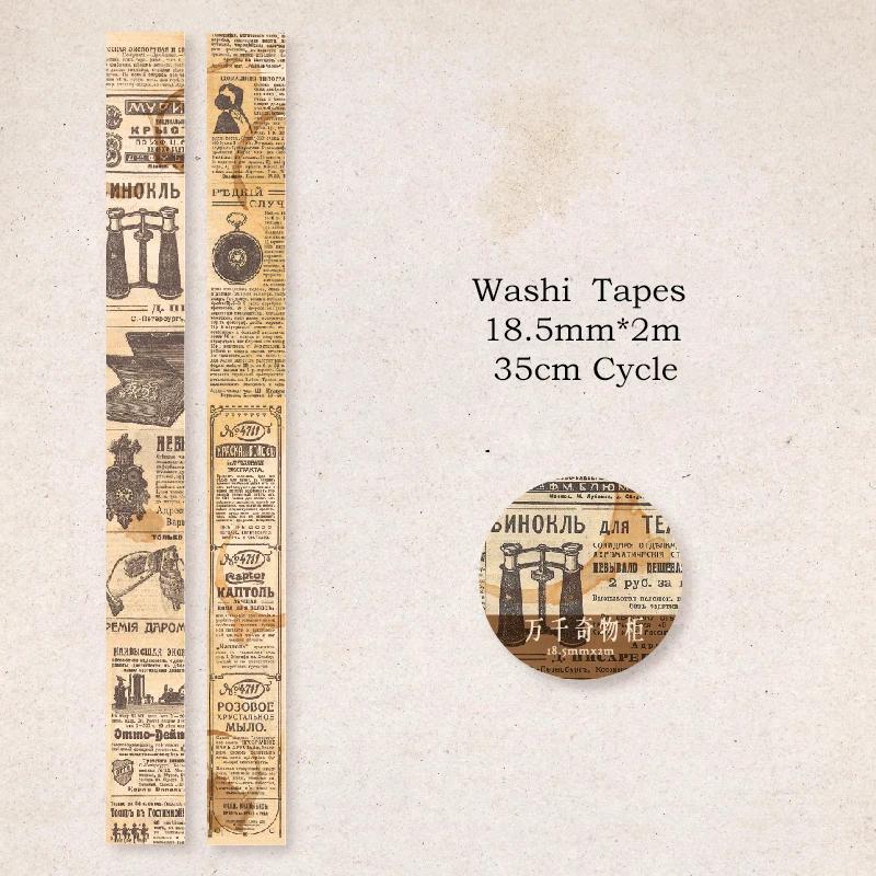 18.5mm*2m Retro Washi Tapes for Junk Journal DIY Scrapbooking Creative Stationery Decor Diary Marking Adhesive Tapes