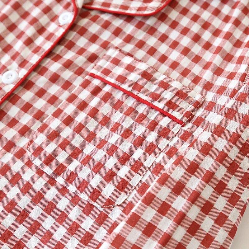 2025 Spring/Summer Couple Pajama Set 100% Cotton Double Layer Gauze Men's and Women's Japanese Plaid Set Long Sleeved Home Fury