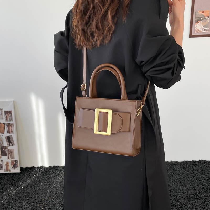 Women Retro Fashion Solid Color Small Square Shoulder Crossbody Handbag
