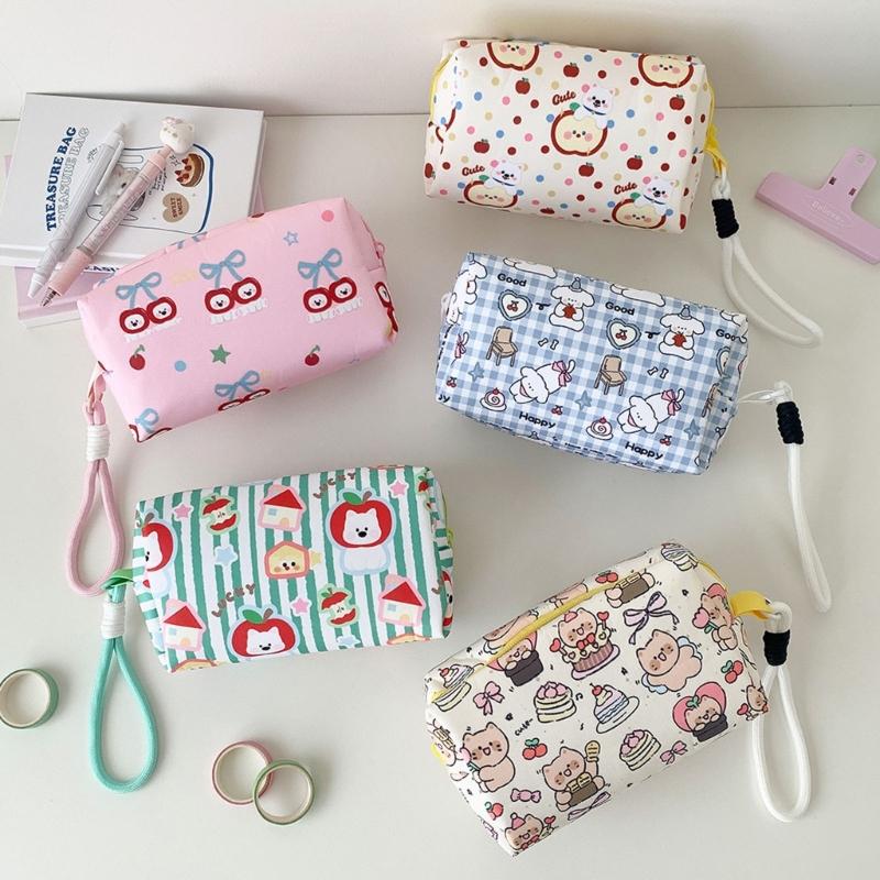 Creative Student Cosmetic Pouch With Cartoon Design Portable Hand Carry Water Resistant Polyester Makeup Organizers For Teens Women Daily Use