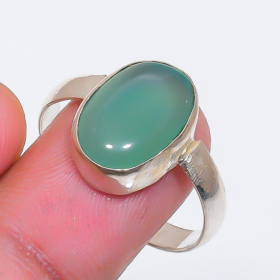 Natural Green Onyx Gemstone 925 Sterling Silver Jewelry Ring Size 9.5 ZS-1840
