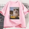 Cat-themed T-shirt for Women, Fun Patterned Short-sleeved Crew Neck T-shirt, Summer Streetwear.aesthetic Clothes Personality Y2K