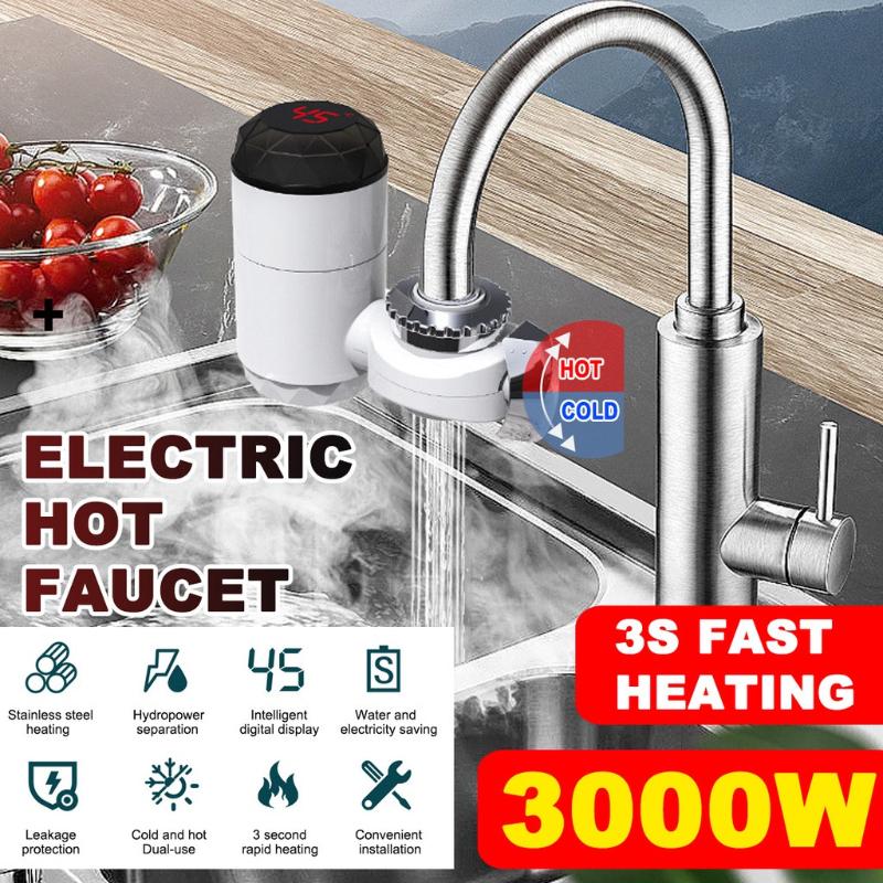 AC 220V Electric Hot Faucet Water Heater Kitchen Cold Heating Faucet Tankless Digital Instantaneou Water Tap With Adapter