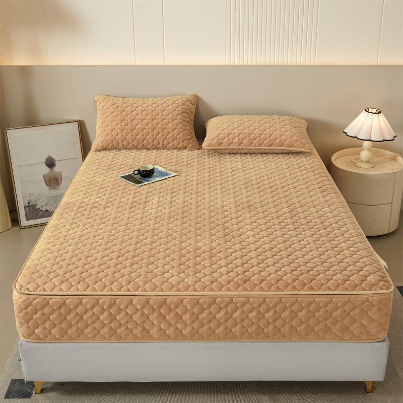 Crystal velvet padded six-sided full-wrapped fitted sheet thickened zipper fitted sheet solid color, no pillowcase