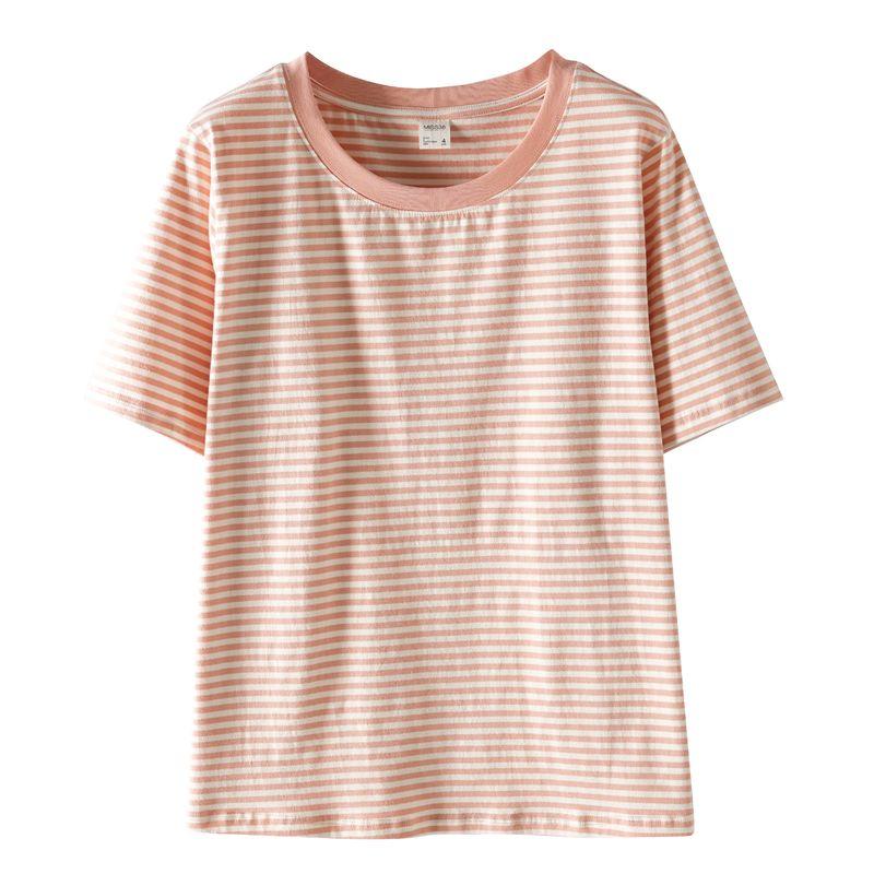 

Plus size women clothing [Tipsy Preppy Set] Sweet Age-Reducing Stripe T-shirt 100.00kg Belly Covering Loose Suspender Dress Pink Strip-T-shirt 7xl