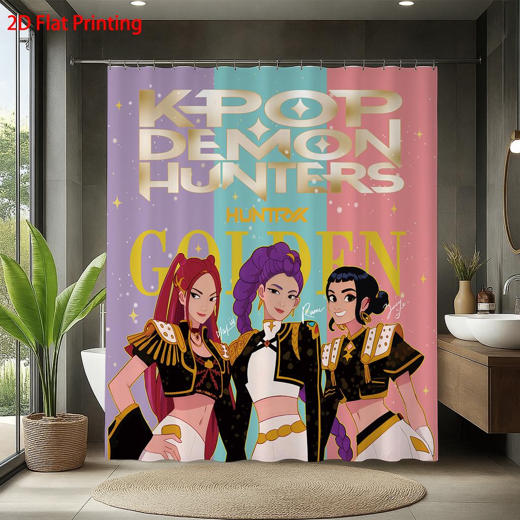 1 st K-Pop Demon Hunters Tryckt Vattentät Duschdraperi Sekretess Hängande Gardiner med 12 Krokar Flera Storlekar Maskintvättbar