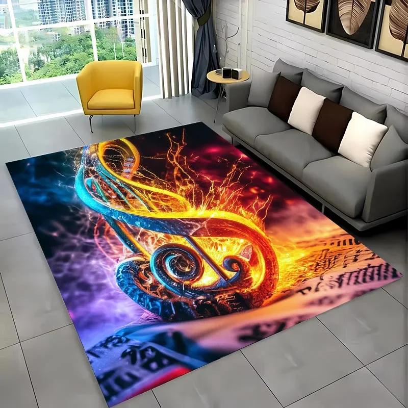 3D HD Music Notes Theme Large Area Rug,Carpet for Living Room Bedroom Sofa Kitchen Decoration,Kid‘s Play Non-slip Floor Mat Gift