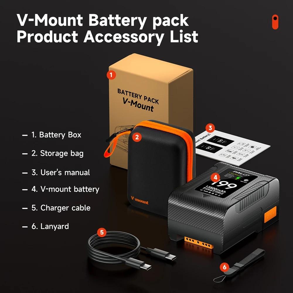 PALO V Mount V-Lock 199Wh Battery BP Battery With PD 65W Cable for Sony Camcorder Broadcast Video Light Blackmagic URSA