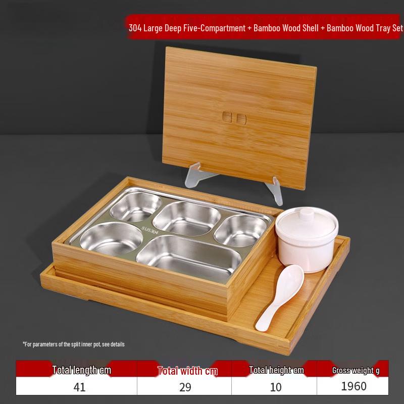 304 Stainless Steel Compartmented Bento Lunch Box with Bamboo Lid