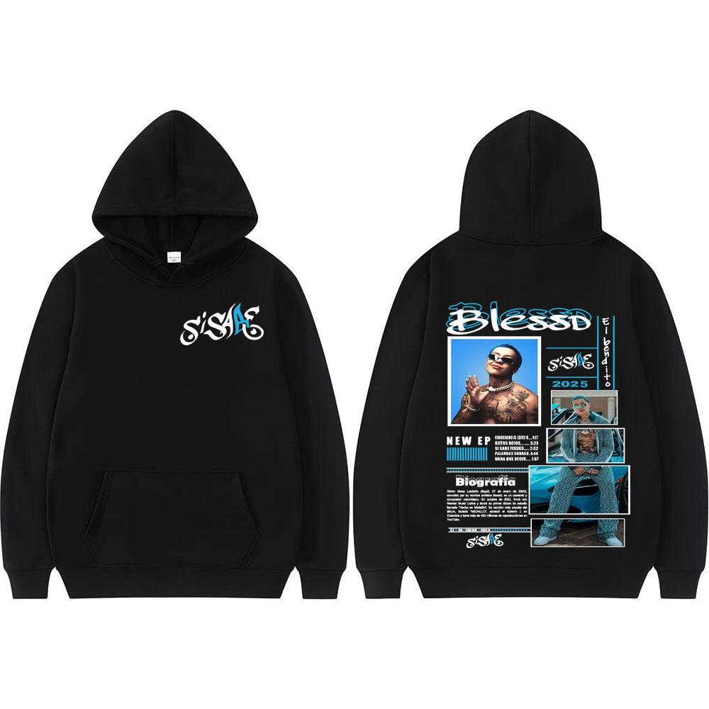 Rapper Blessd Si Sabe Album Tour 2025 Merch Hoodie for Men Vintage Hip Hop Sweatshirts Unisex Oversized Street Pullover Hoodies