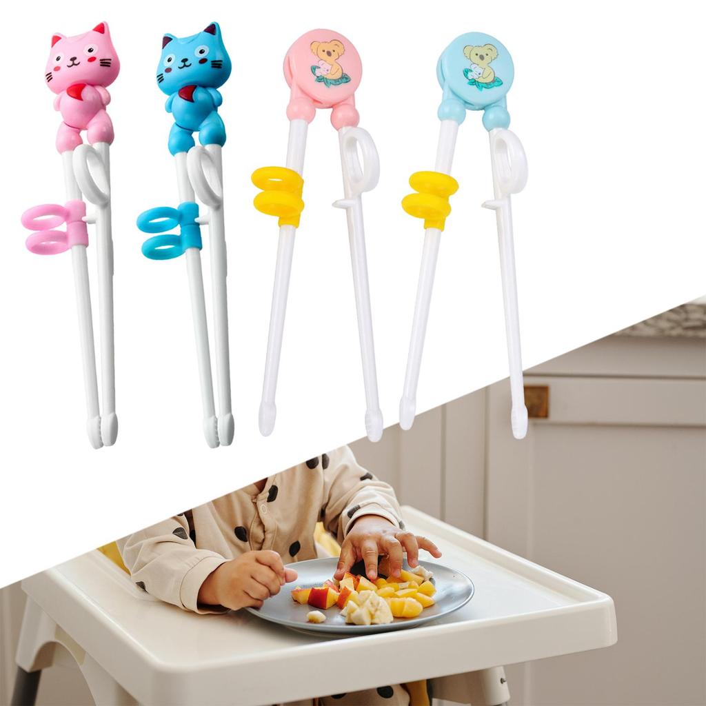 Kid Training Chopsticks Cartoon with Positioning Rings Lightweight Anti Slip Cat Pink