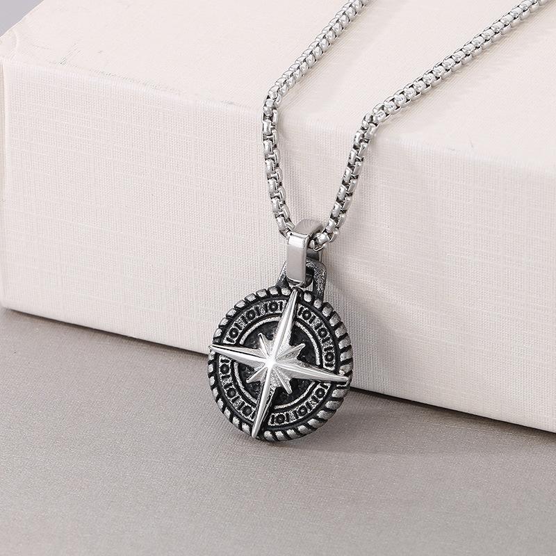 2025 Schmuck Hexagramm Stern Halskette Herrenmode Einfacher Runder Kompass Anhänger Schmuck