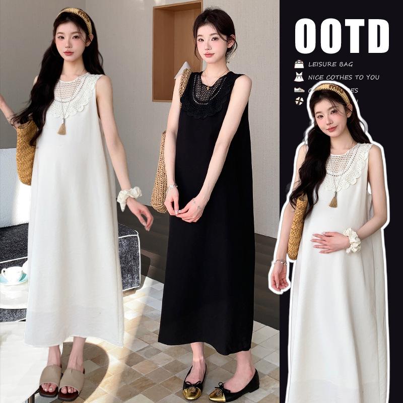 French Style Summer 2026 Maternity Sleeveless Hollow Design Dress XL