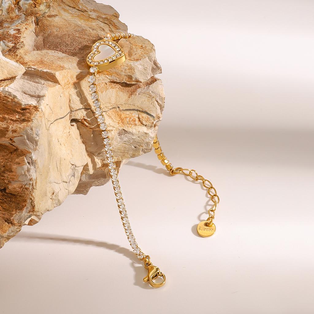White Zircon Heart-shaped Shell Bracelet For Women Waterproof Anti Allergic Trendy Jewelry