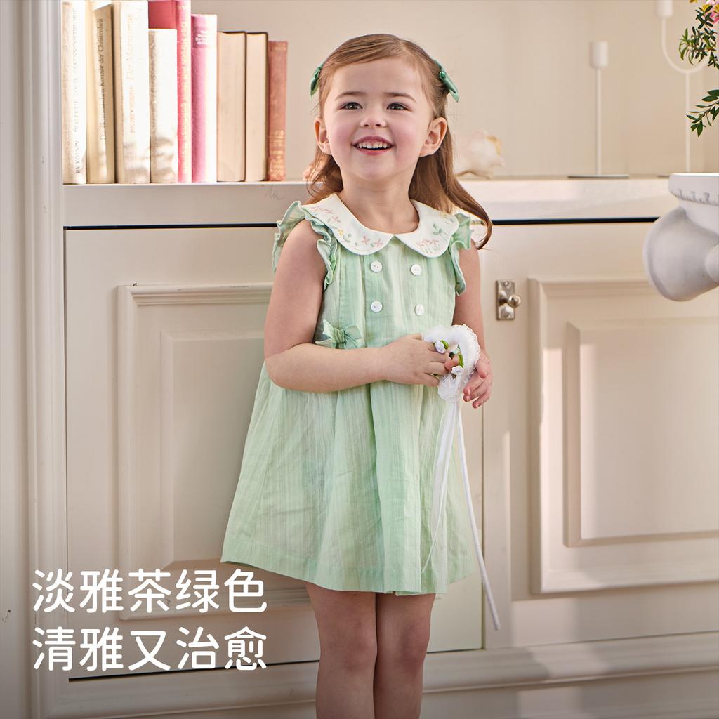 David Bella Girls' Little Flying Sleeve Dress Summer Dress New Children's Pure Cotton Skirt Baby Clothes