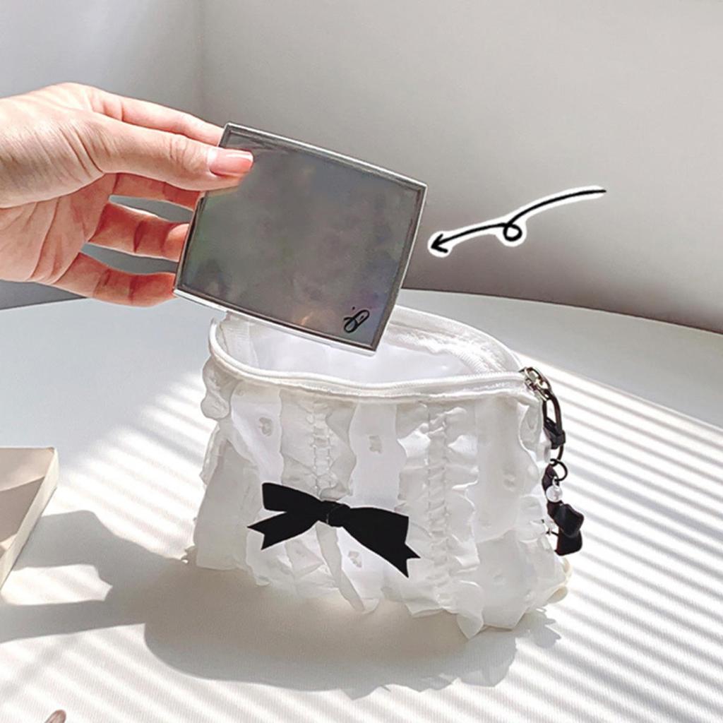 Cute Lace Bow Coin Purse Portable Cosmetic Storage Bag Key Makeup Lipstick Pouch Headphone Organizer Clutch Zipper Bags Women Wallets