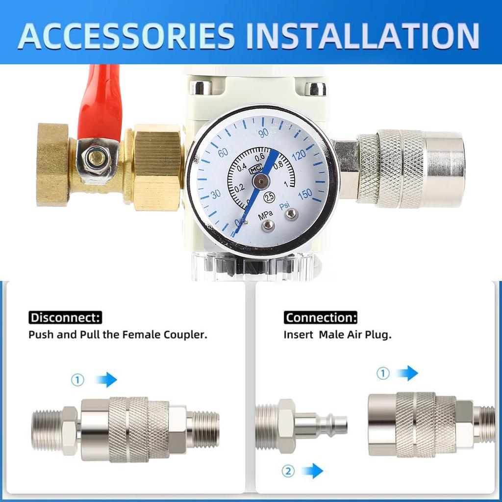 Air Compressor Moisture Filter 1/2in NPT Easy To Install Automatic Drain Air Line Filter with Valve  for Pneumatic Tools