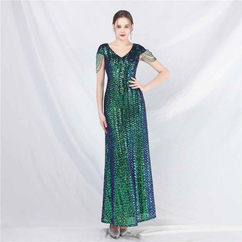 New A-shaped Pendulum Dress Skirt Craft Beaded Sequined Long A-shaped Evening Dress