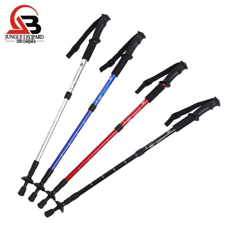 Лесной леопард Алюминиевый 6061 Нордическая треккинговая палка: Четырехсекционная прямая трость Blue