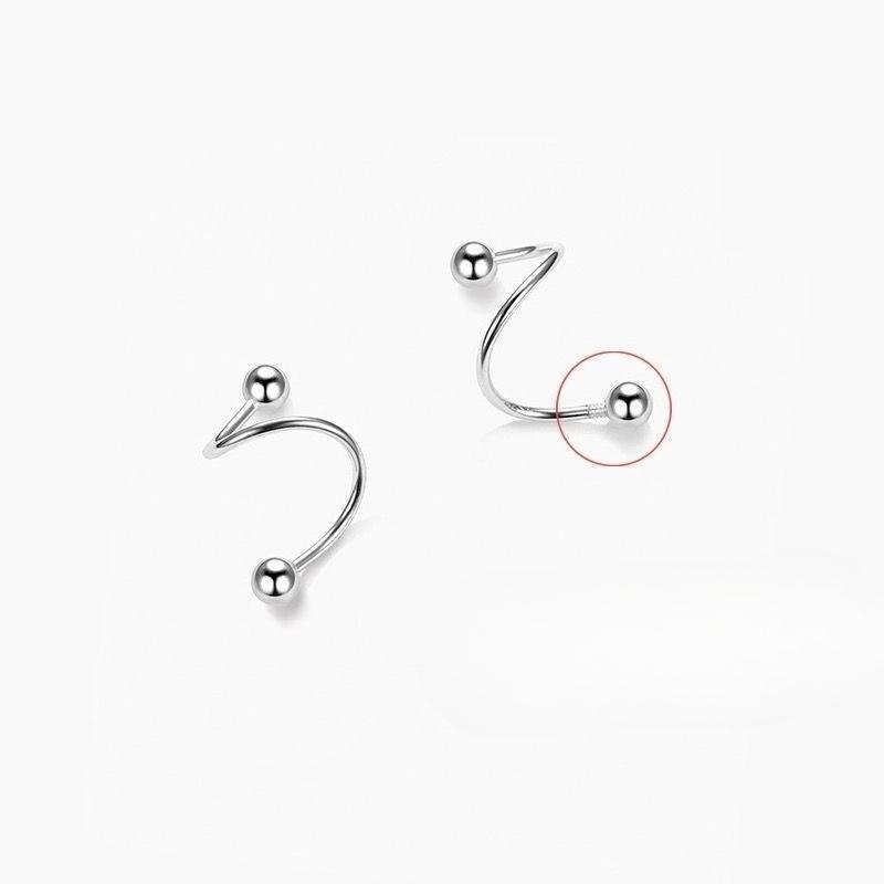 Silver S-shaped Heart-shaped Star-shaped Round Ball Stud Earrings with Rotating Screw Fastening Clasps