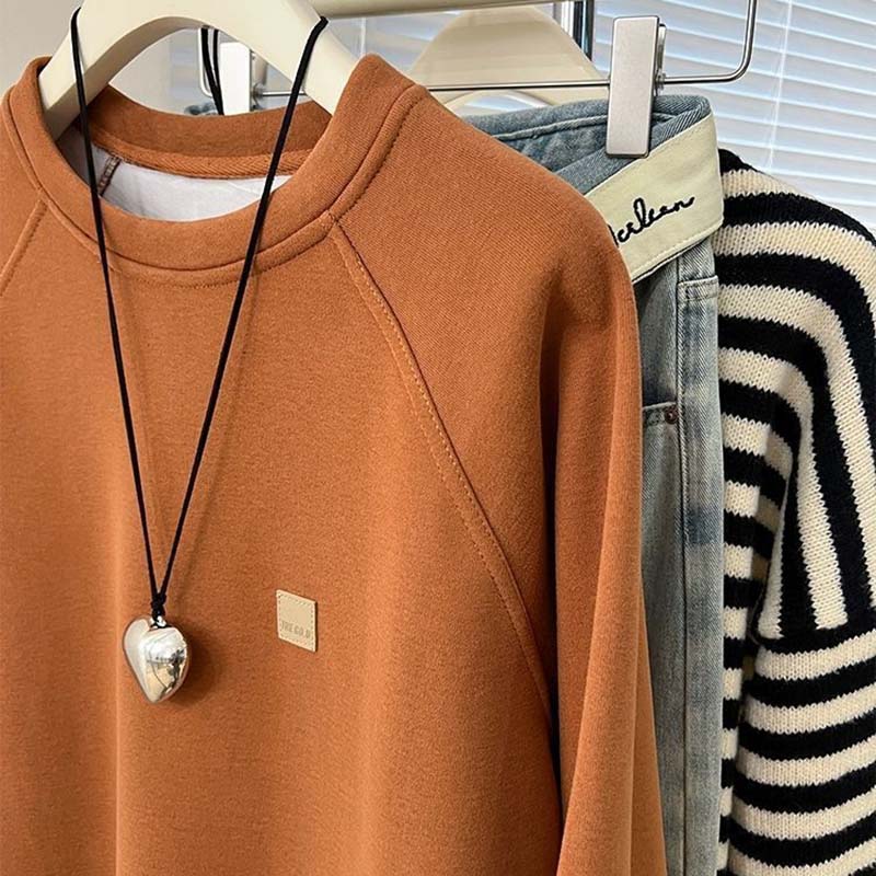 Sweatshirt for Women Autumn Winter Solid Color Thickened Warm Stretchy Long Sleeve Oversize Tops