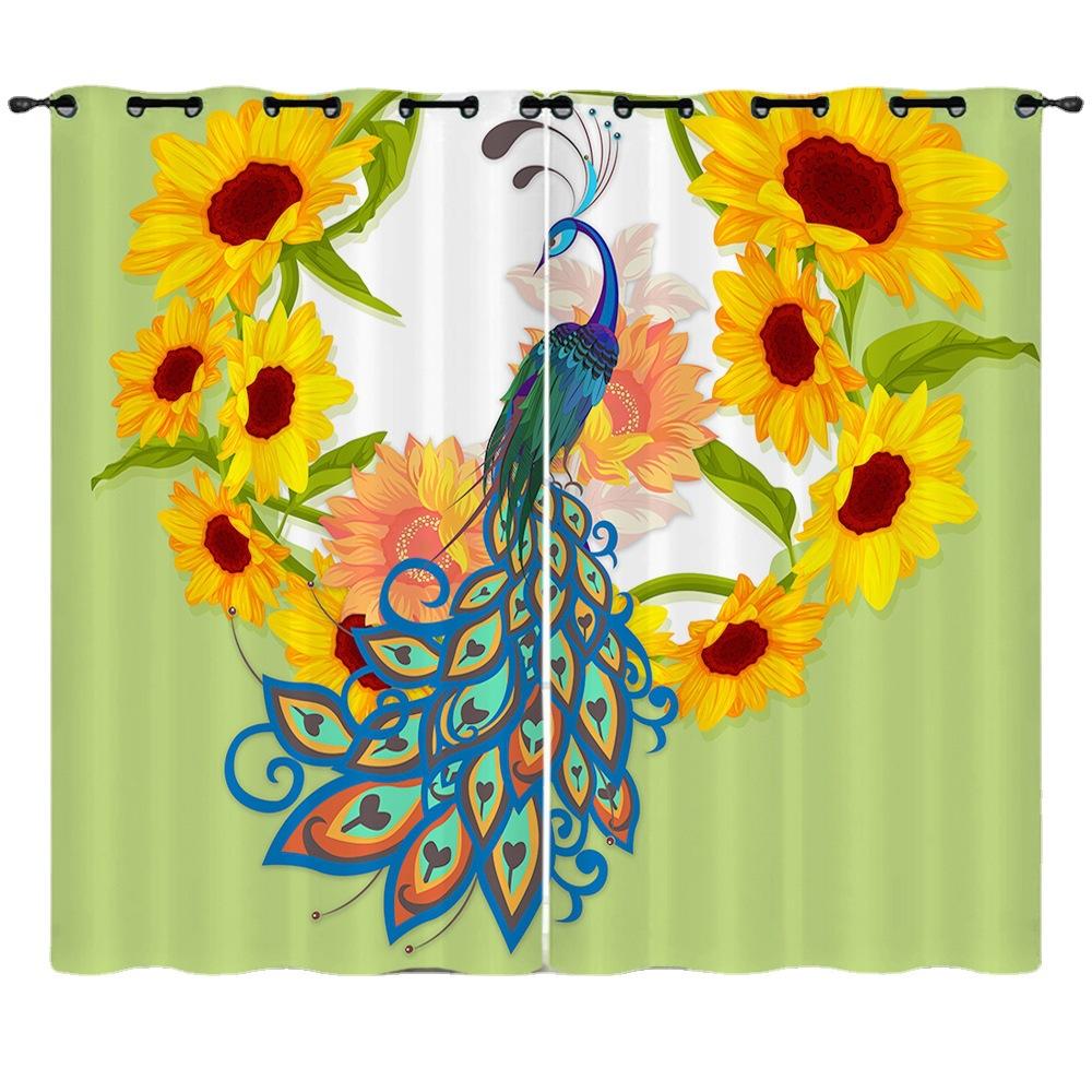 Curtain Cartoon Animal Peacock 3D Digital Printing Blackout Curtain Punching