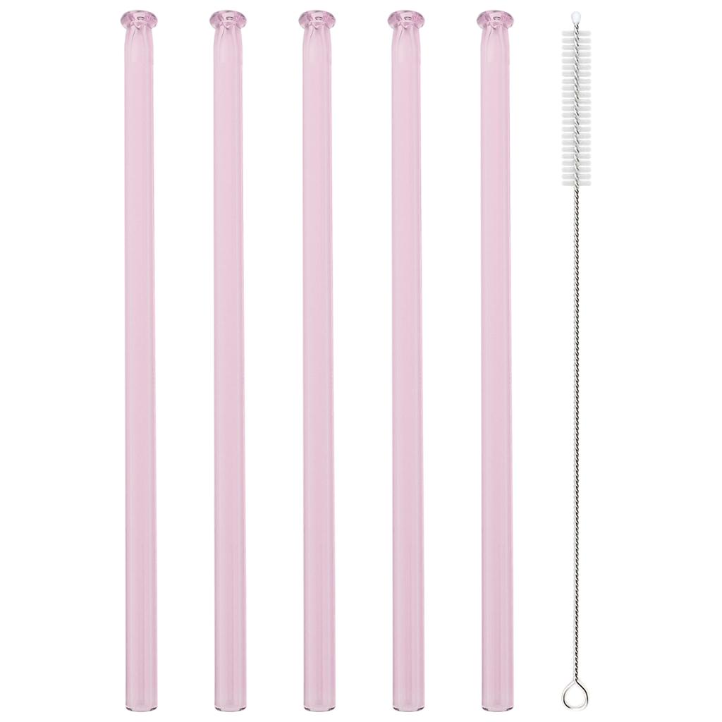 5pcs High Borosilicate Glass Straw Sets Colorful Straight Glass Straw Milk Tea Juice Cocktail Straw with Brush Bar Accessories