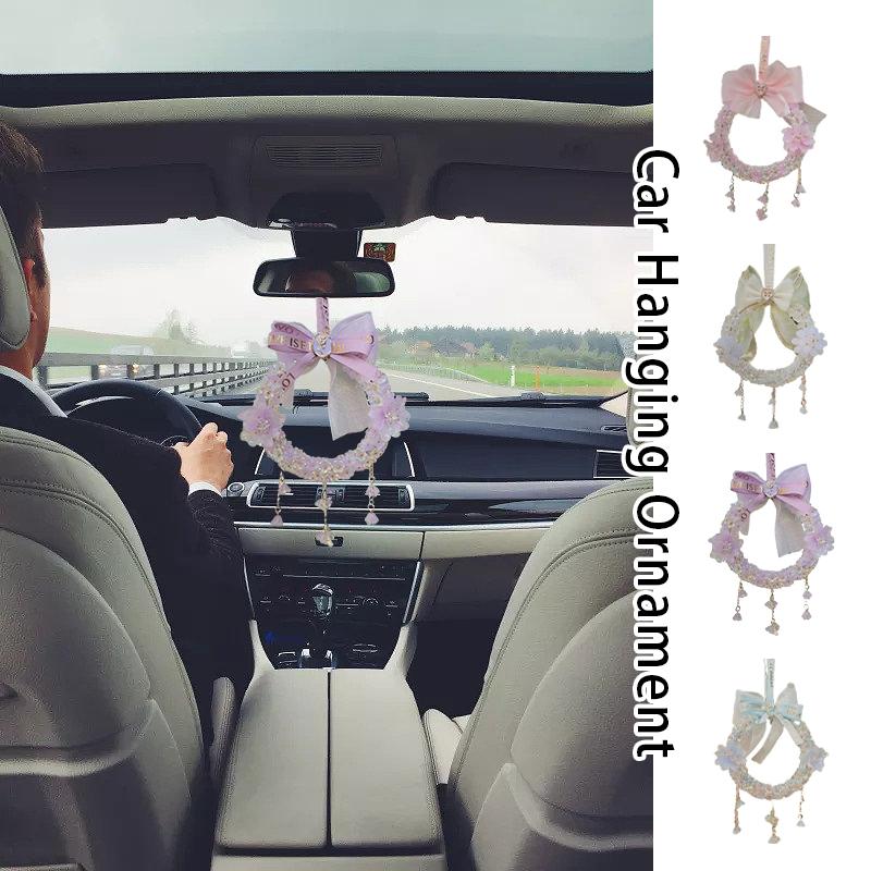 Lucky Flower Car Pendant Car Rear View Mirror Hanging Decoration Car Ornaments Women's Auto Interior Trim Weding Gifts