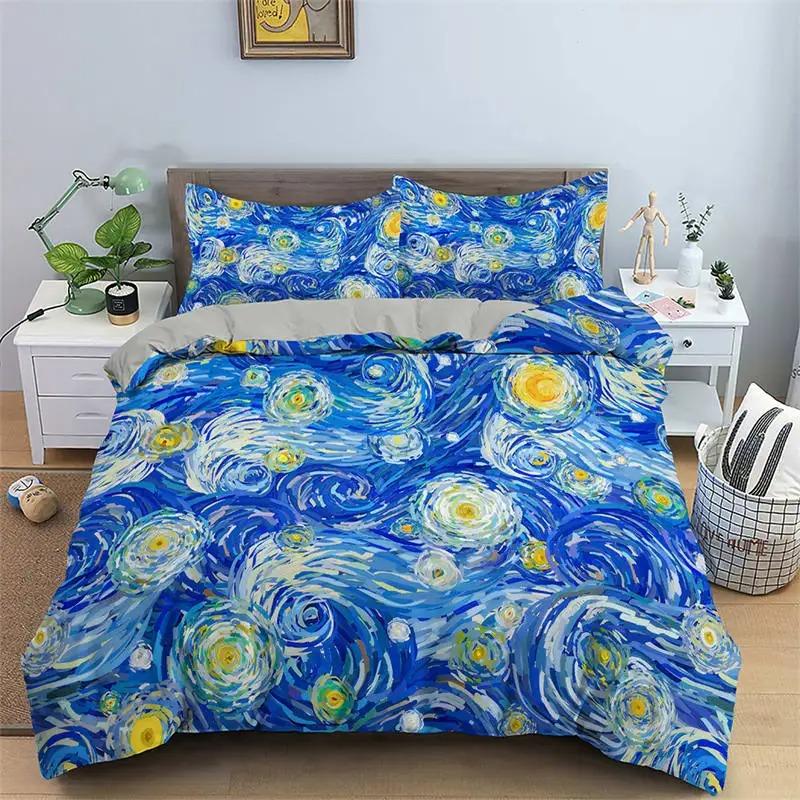 3D Artistic Bedding Set King Monet Van Gogh Style Sky Oil Painting Pattern Printed Duvet Cover With Pillowcases Hot Sale 3PCS