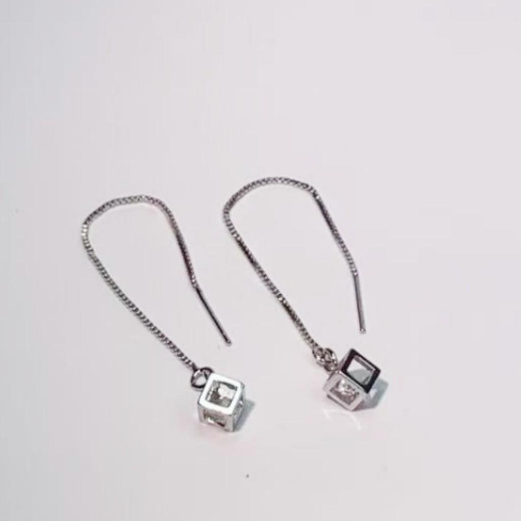 Korean Style Tassel Diamond Cube Long Dangle Earrings - Fashion Versatile Ear Wire Accessories