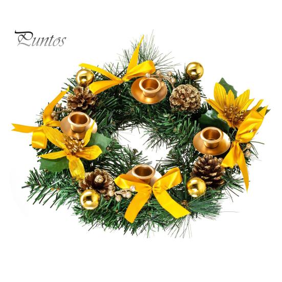 Christmas Wreath 12 Inch Reusable Artificial Pine Needle Wreath with 4 Candle Holders Christmas Wreath with Ribbon Pinecone Berries for Home