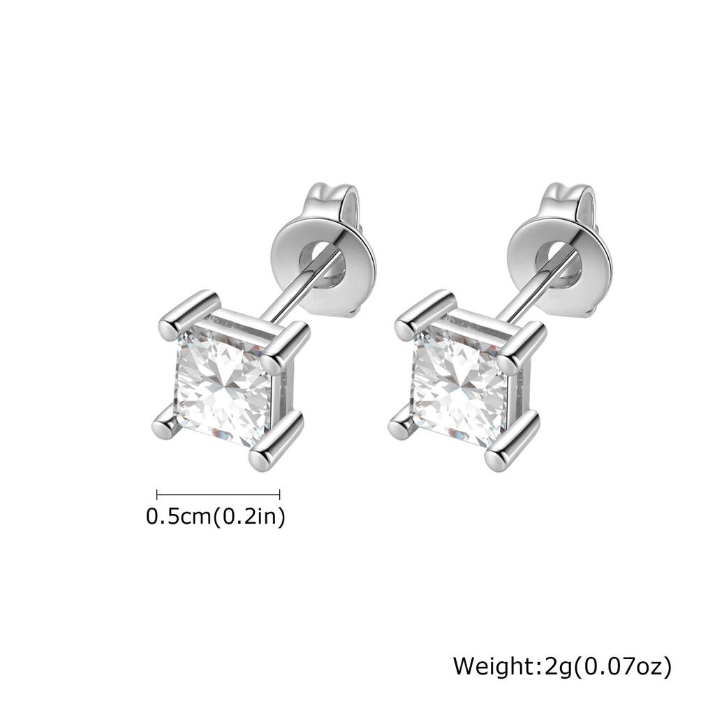 Dainty Square Zircon Stud Earrings for Men Women,4/5/6/7/8mm Width White Crystal Zircon Metal Stud Earring,Piercing Jewelry Gift