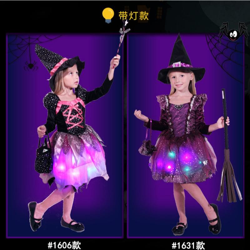 Children's Halloween costumes, girls cos masquerade show witch princess dress, little witch show costume lamp costume