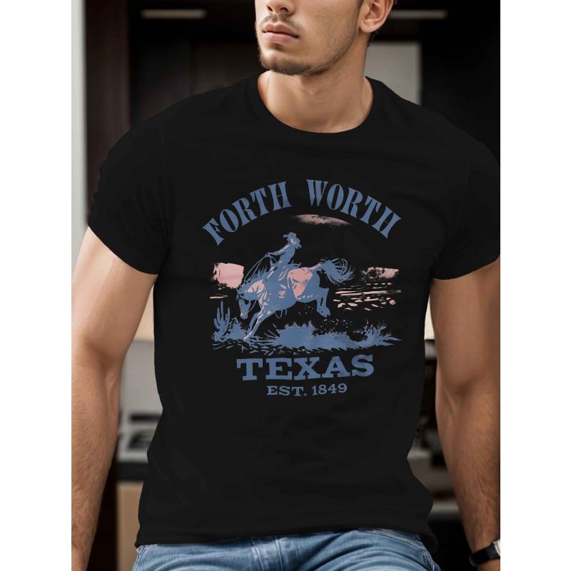 Men'S T-Shirt,Cowboy Riding Horse Graphic Design Perfect for Casual Wear In Spring And Summer Ideal for Outdoor Adventures And Everyday Outings