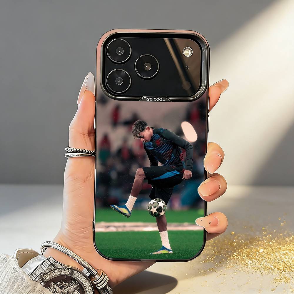 L-Left-Foot-L-Lamine Y-Yamal Phone Case For iPhone17 16 15 14 13 12 Pro Max Grey Black Matte Laser Metallic Aurora Funda iPhone17