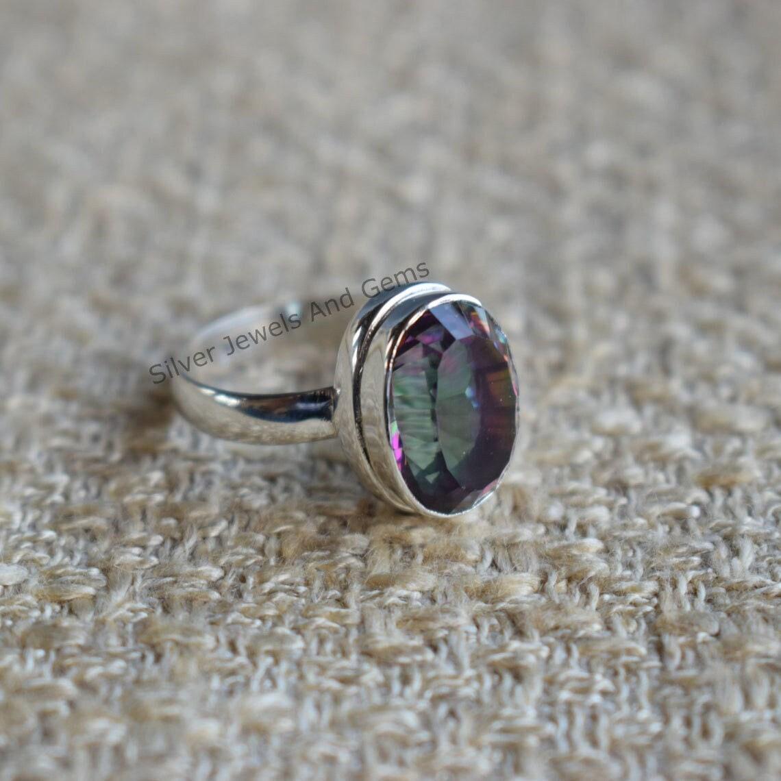 Natural Mystic Topaz Ring, Handmade Ring