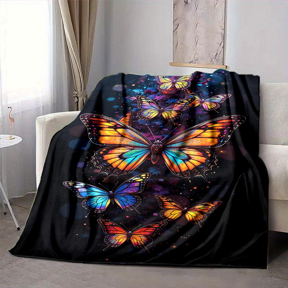 1pc Butterfly Print Blanket Lightweight Flannel Blanket Throw Blanket For Sofa, Bed, Travel, Camping, Livingroom, Office, Couch, Chair, And Bed yy2510