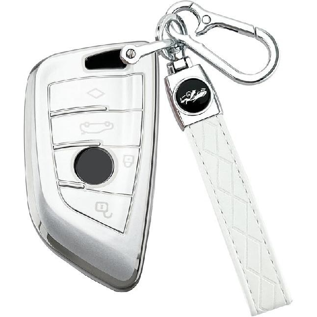 Soft TPU for BMW Key Fob Cover with Leather Keychain for X1 X3 X4 X5 X6 X7 M5 M6 1 2 3 4 5 6 7 Series GT3 GT5 GT6 Key Case Accessories, Gold