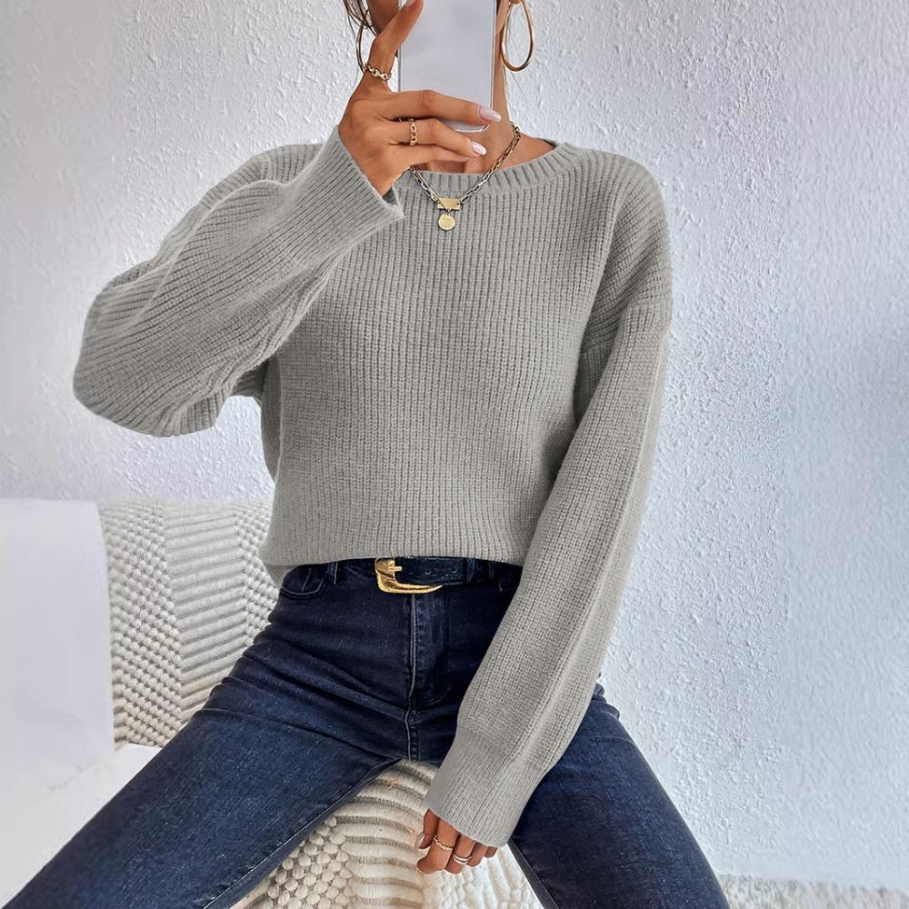 Nuovo Maglione Lavorato a Maglia da Donna Caldo di Lana Corto, Largo a Maniche Lunghe per Autunno e Inverno