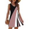 Women's Fashion Casual Summer Cupless Bag V-neck Vintage Color Block Stitching Print Dress Beach Sundress