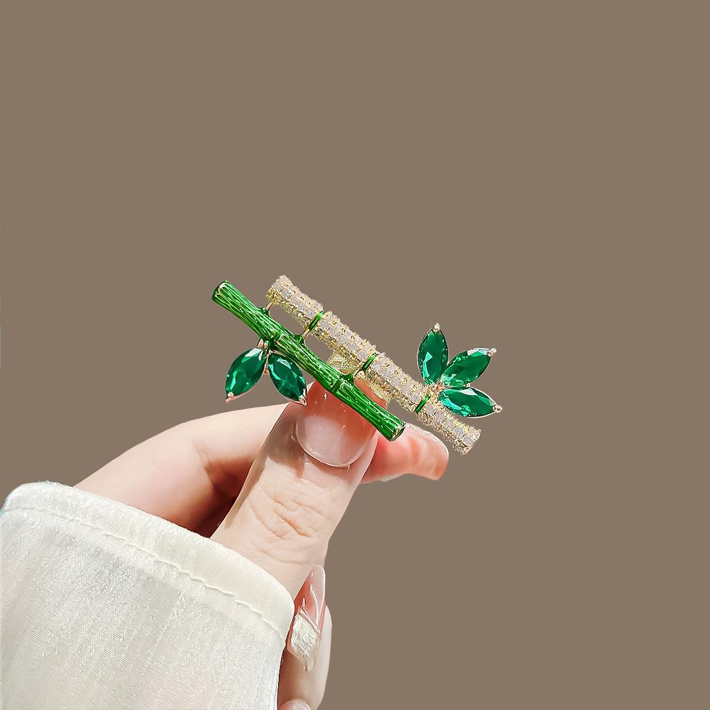 Guochao Design Bamboo Brooch Women's High-end Corsage Luxury Temperament Pin Men's Sweater Suit