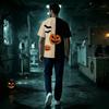 Men's Short Sleeve V-Neck Halloween Print Scrub Top with Chest Pocket