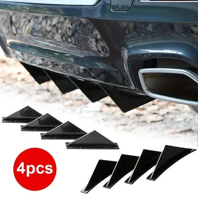 4 stuks Universele Auto Achterbumper Lip Diffuser Haaienvinnen Canards Spoiler Splitter Koolstofzwart ABS Anti-Collision Accessoires