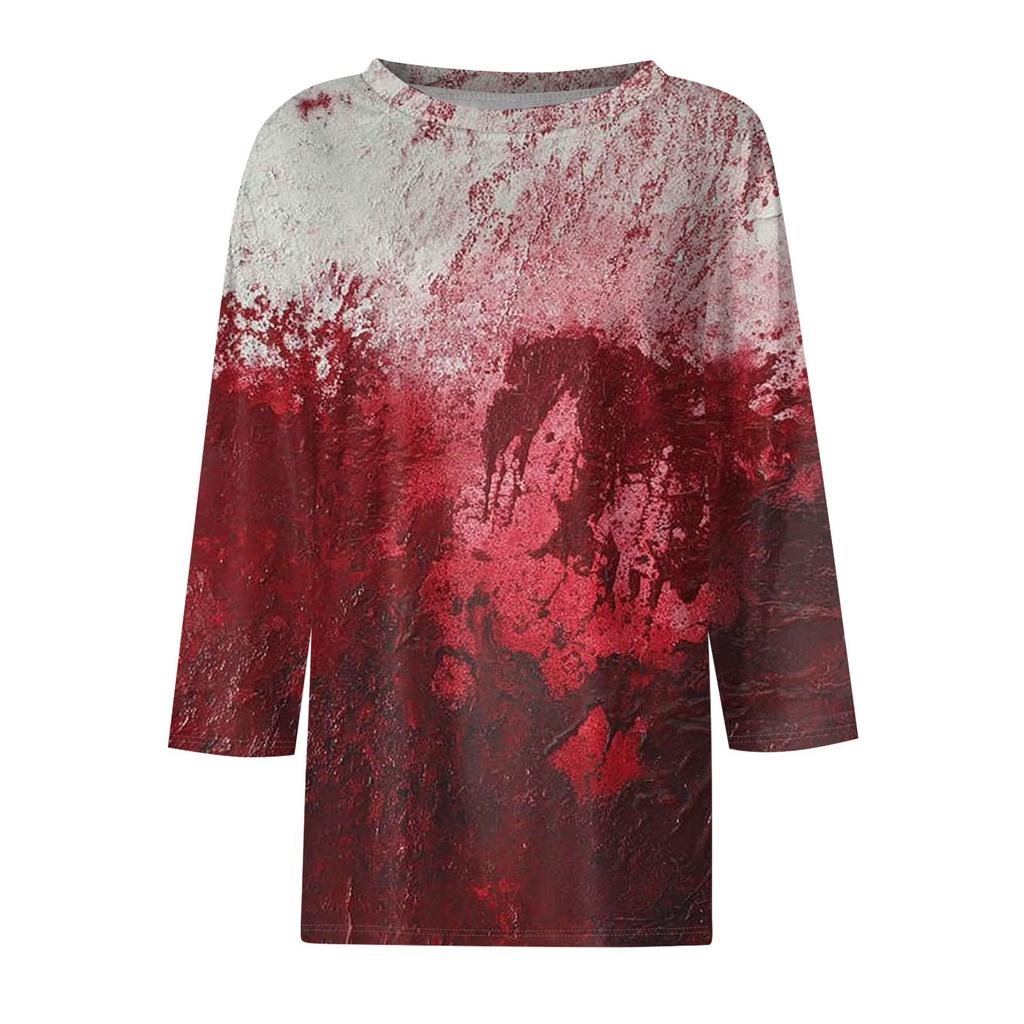 Women's Fashion Casual Three-quarter Sleeve Halloween Printed Round Neck Top
