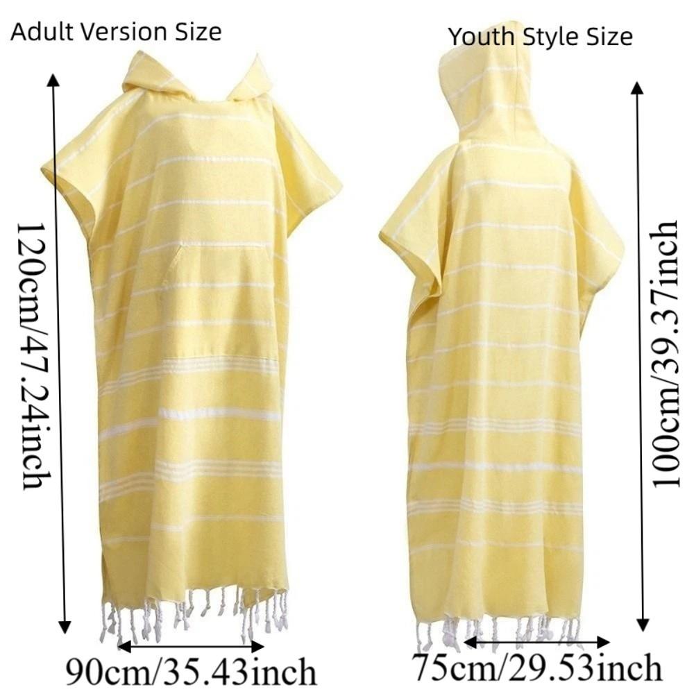 Wearable Sand-proof Hooded Beach Towel Loose Stripe Patchwork Bathrobe Soft Cotton Travel Supplies Bath Towel Beach