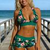 Women Two Piece Bikini Set with Drawstring Boyshorts and Printed Top Removable Padded Wireless Swimsuit for Beach Pool