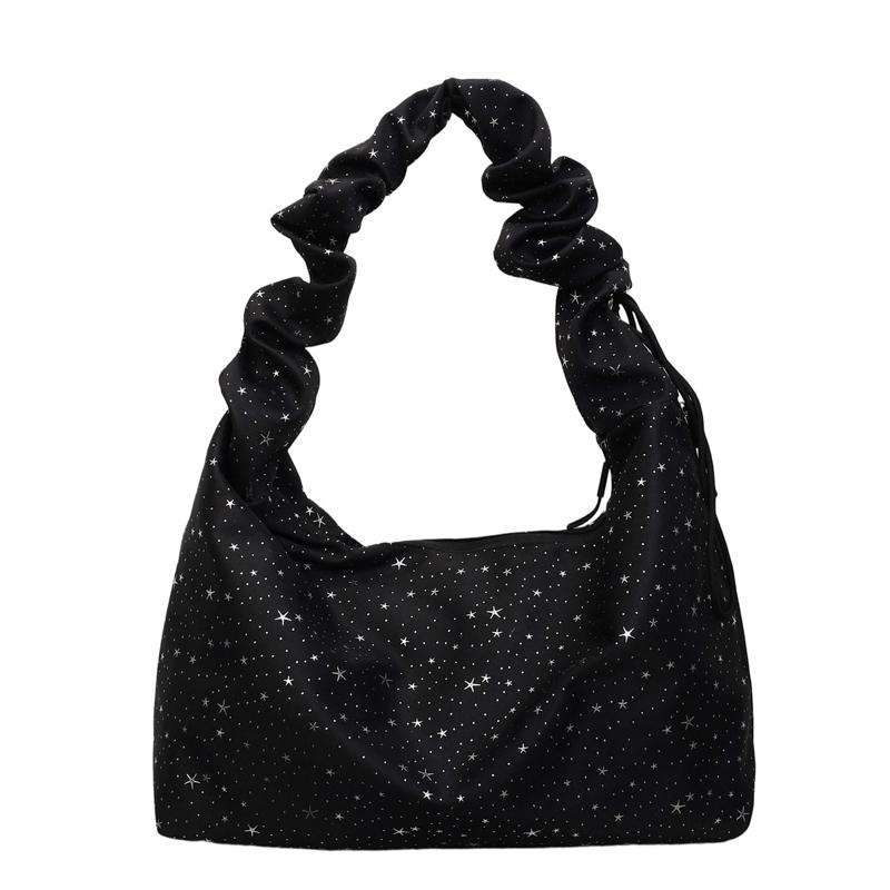 

2026 New Gentle Style Star Ruffle Shoulder Bags for Women Larger Capacity Casual Crossbody Bags Student Commute Canvas Tote чёрный
