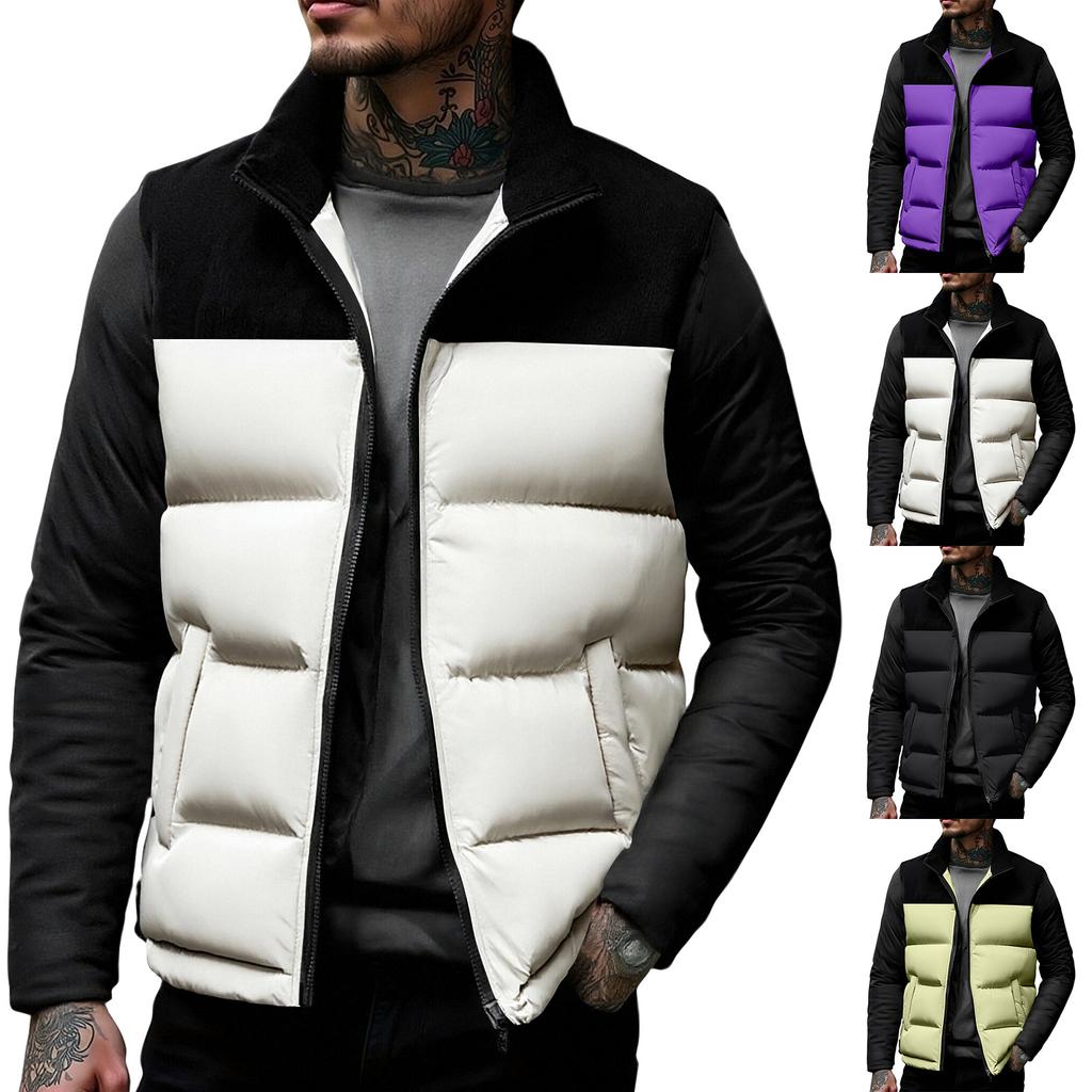 Men's Corduroy Patchwork Zipper Vest Stand Collar Sleeveless Outdoor Casual Warm Vest Jacket